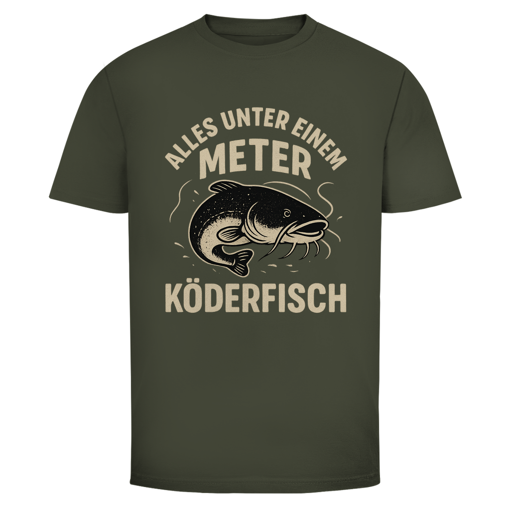 Angler T-Shirt – „Alles unter einem Meter ist Köderfisch“ – Waller Fishing Fun Shirt