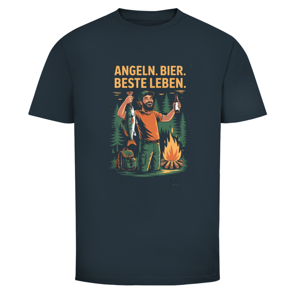 Angler T-Shirt – Angeln. Bier. Beste Leben. – Lustiges Camping & Outdoor Shirt für Männer