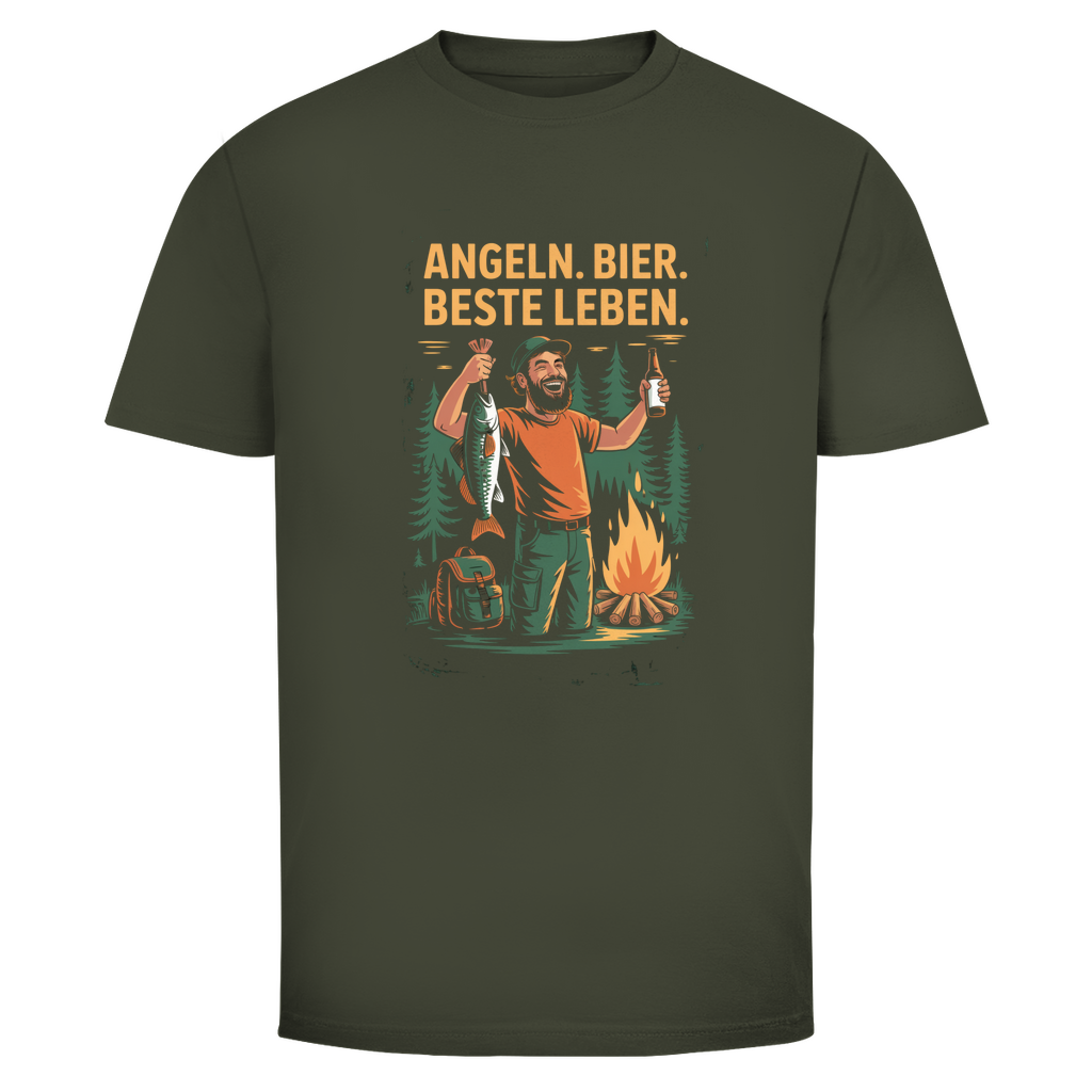 Angler T-Shirt – Angeln. Bier. Beste Leben. – Lustiges Camping & Outdoor Shirt für Männer