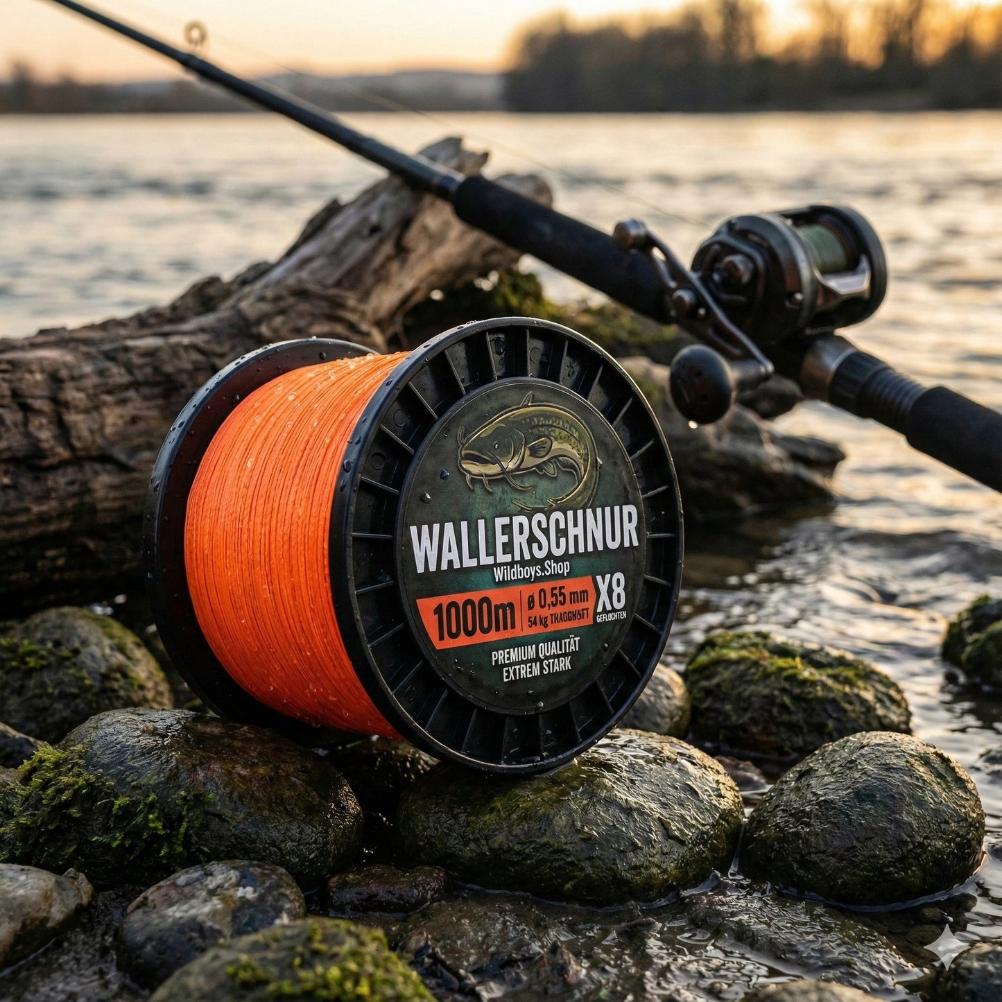 Wild Boys High Performance Wallerschnur | 0.55mm | 54kg | X8 Geflecht – High-Vis Orange 300/500/1000 Meter