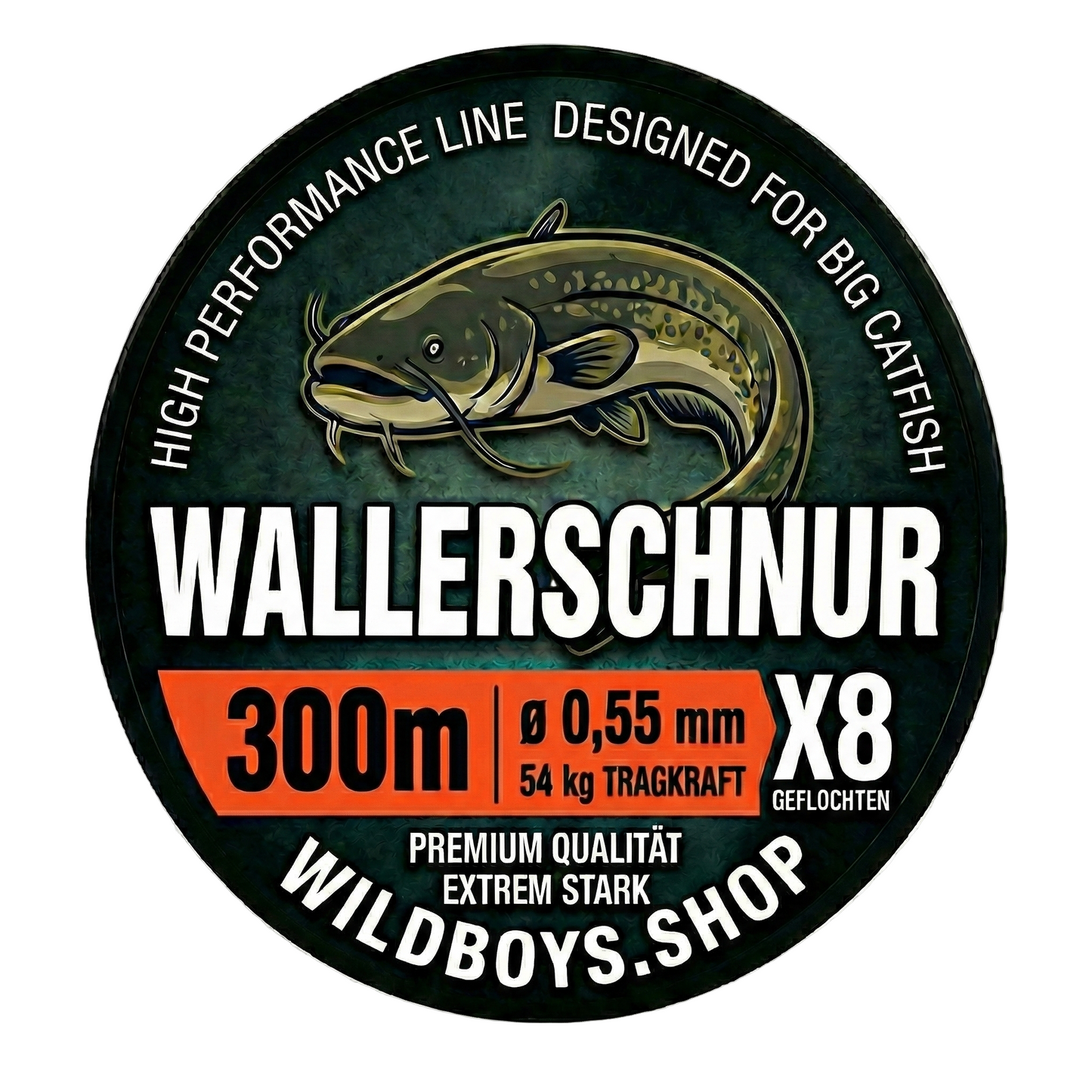 Wild Boys High Performance Wallerschnur | 0.55mm | 54kg | X8 Geflecht – High-Vis Orange 300/500/1000 Meter
