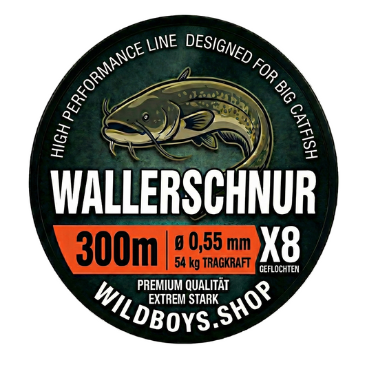 Wild Boys High Performance Wallerschnur | 0.55mm | 54kg | X8 Geflecht – High-Vis Orange 300/500/1000 Meter