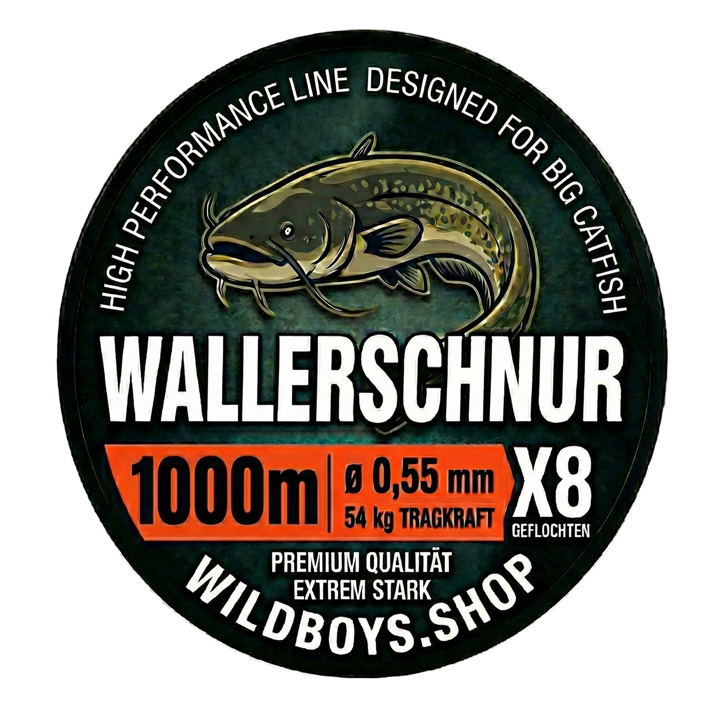 Wild Boys High Performance Wallerschnur | 0.55mm | 54kg | X8 Geflecht – High-Vis Orange 300/500/1000 Meter