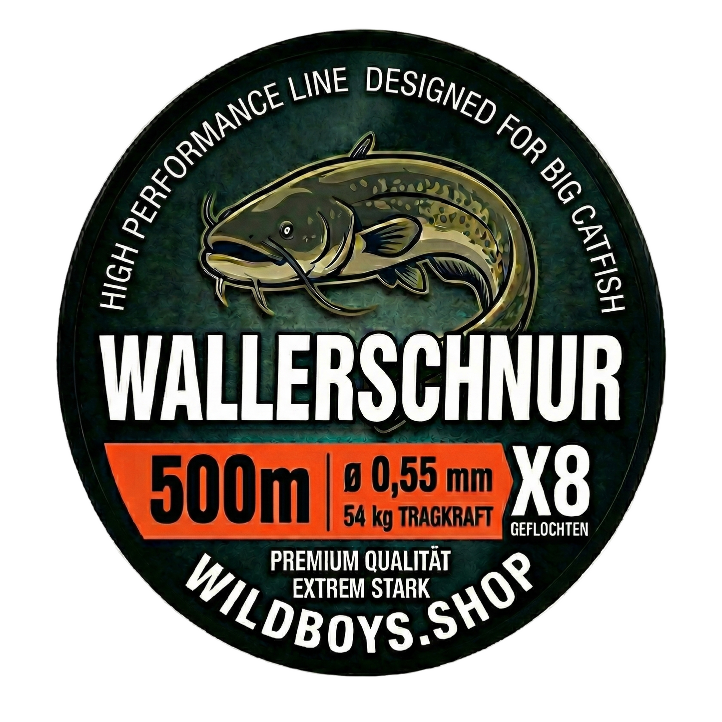 Wild Boys High Performance Wallerschnur | 0.55mm | 54kg | X8 Geflecht – High-Vis Orange 300/500/1000 Meter