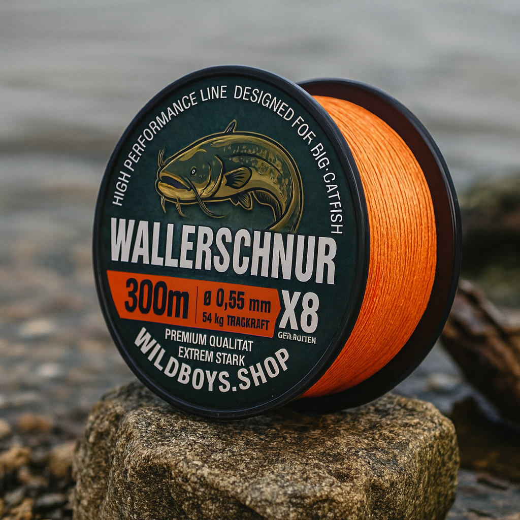 Wild Boys High Performance Wallerschnur | 0.55mm | 54kg | X8 Geflecht – High-Vis Orange 300/500/1000 Meter