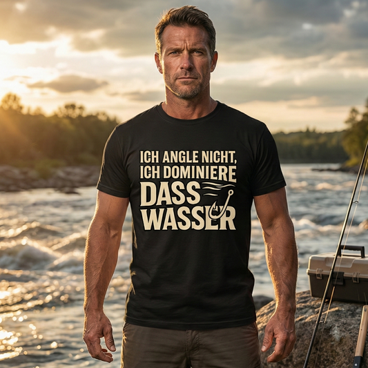 Angelshirt „Ich angle nicht, ich dominiere das Wasser“ – Fun T-Shirt für Angler & Wild Boys | Geschenk für Fischer